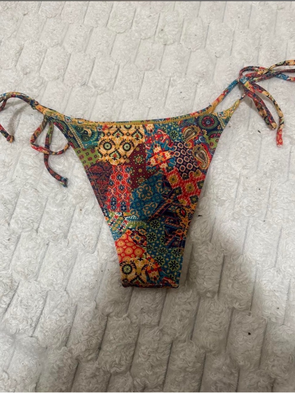 Boho Patchwork Print String Bikini Set Multicolor XS - Picture 6 of 7